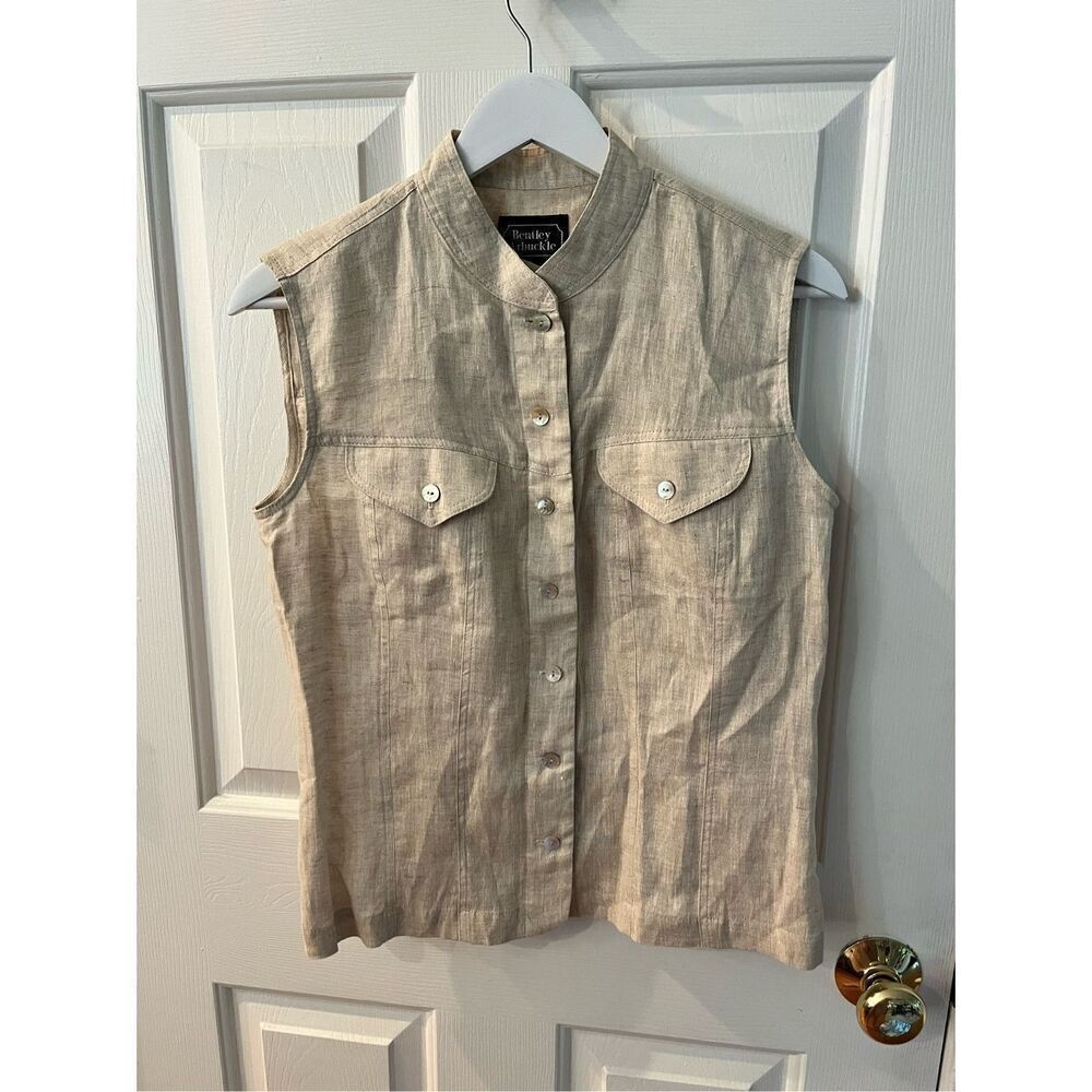 Vintage Bentley Arbuckle Tan Linen Vest sz 8 EUC